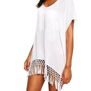 White Chiffon Tassel Swim Cover Up